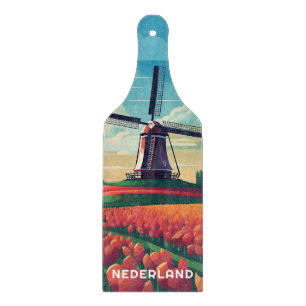 Nederlands Landschap Tulpveld Windmolen Aandenken Snijplank
