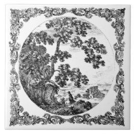Nederlands Landschap Vintage Delft Zwart-Wit Tegeltje