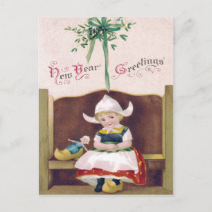 Nederlands Meisje Doll Mistletoe Clog Pew Briefkaart