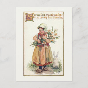 Nederlands meisje met Paaslente Jonquils Briefkaart