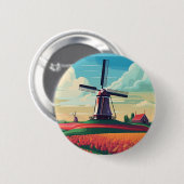 Nederlands Oranje Tulip Field Windmill Nederland Ronde Button 5,7 Cm (Voorkant /achterkant)