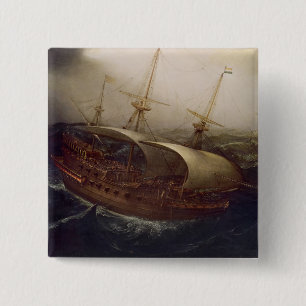 Nederlands slagschip in een Storm Vierkante Button 5,1 Cm