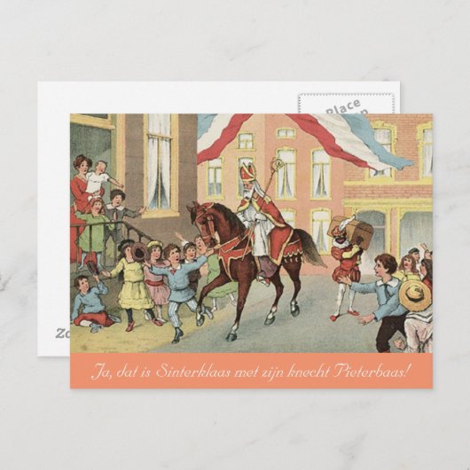 Nederlands St. Nick Sinterklaas en Zwarte Piet  Briefkaart (Voorkant / Achterkant)