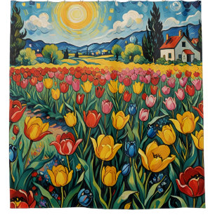 nederlands tulpenveld douchegordijn