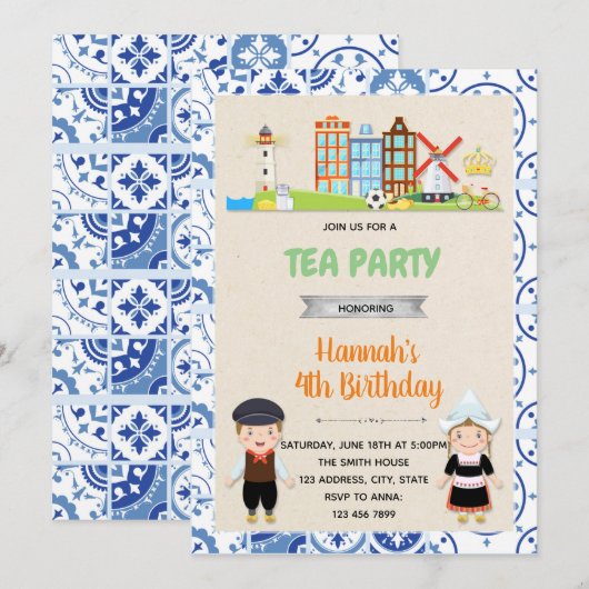 Nederlands verjaardagsthema Uitnodiging (Voorkant / Achterkant)