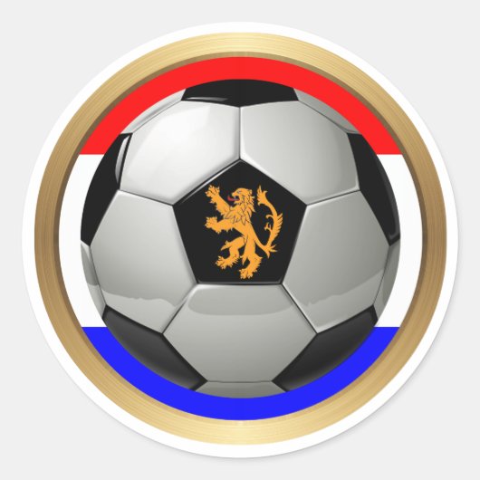 Nederlands Voetbal met Nederlands Lion Ronde Sticker (Voorkant)