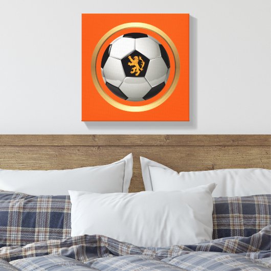 Nederlands Voetbal, Nederlands lion op Sinaasappel Canvas Afdruk (Insitu (Slaapkamer))