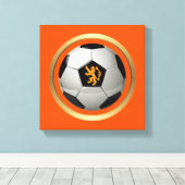 Nederlands Voetbal, Nederlands lion op Sinaasappel Canvas Afdruk (Insitu (Houten vloer))