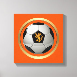 Nederlands Voetbal, Nederlands lion op Sinaasappel Canvas Afdruk