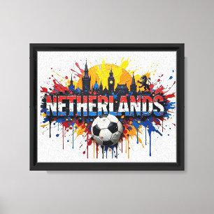 Nederlands Voetbal Stadssilhouet Olie Schilderstij Canvas Afdruk