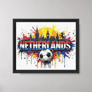 Nederlands Voetbal Stadssilhouet Olie Schilderstij Canvas Afdruk
