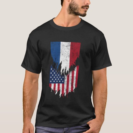 Nederlandse Amerikaanse vlaggen verscheurd Nederla T-shirt (Voorkant)