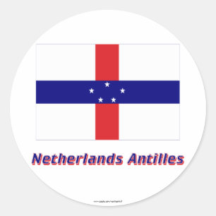 Nederlandse Antillen vlag met naam Ronde Sticker