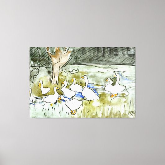 Nederlandse Art Nouveau Eenden en Ganzen Canvas Afdruk (Voorkant)