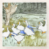 Nederlandse Art Nouveau Eenden en Ganzen Glazen Onderzetter (Voorkant)