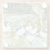 Nederlandse Art Nouveau Eenden en Ganzen Glazen Onderzetter (Achterkant)