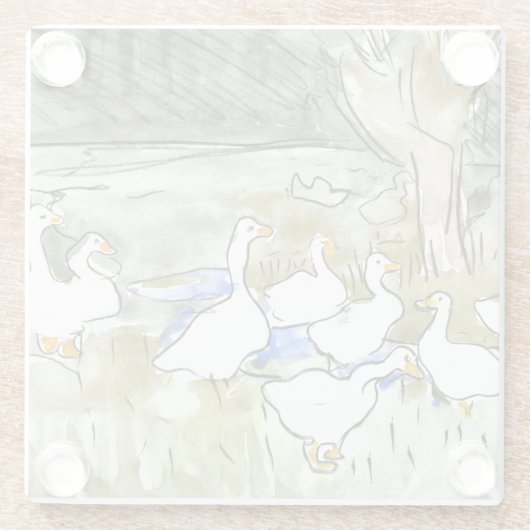 Nederlandse Art Nouveau Eenden en Ganzen Glazen Onderzetter (Achterkant)