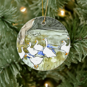 Nederlandse Art Nouveau Eenden en Ganzen Keramisch Ornament
