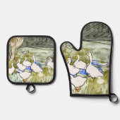 Nederlandse Art Nouveau Eenden en Ganzen Ovenwant & Pannenlap Set (Voorkant)