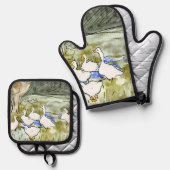 Nederlandse Art Nouveau Eenden en Ganzen Ovenwant & Pannenlap Set (Voorkant / Achterkant)