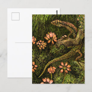 Nederlandse Art Nouveau Hagedis en Wildflowers Briefkaart