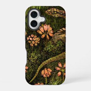 Nederlandse Art Nouveau Hagedis en Wildflowers iPhone 16 Hoesje