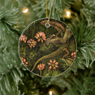 Nederlandse Art Nouveau Hagedis en Wildflowers Keramisch Ornament