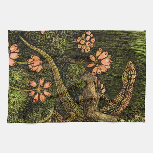 Nederlandse Art Nouveau Hagedis en Wildflowers Theedoek (Horizontaal)