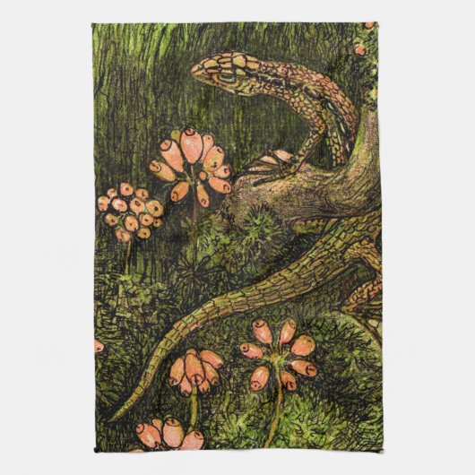 Nederlandse Art Nouveau Hagedis en Wildflowers Theedoek (Verticaal)