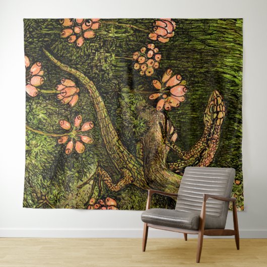 Nederlandse Art Nouveau Hagedis en Wildflowers Wandkleed (In Situ (horizontaal))