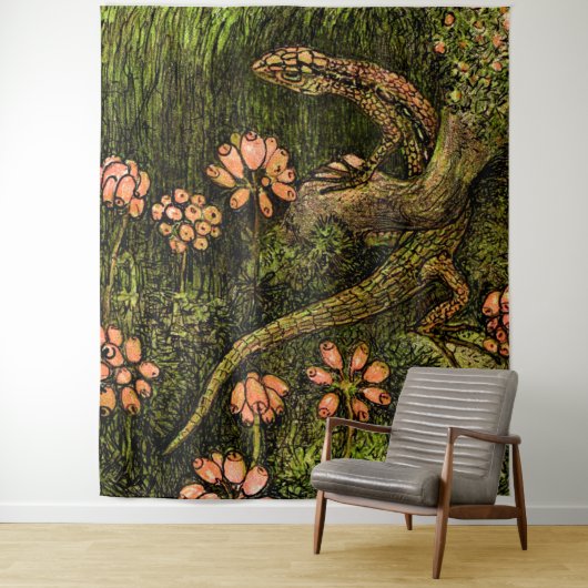 Nederlandse Art Nouveau Hagedis en Wildflowers Wandkleed (In situ)