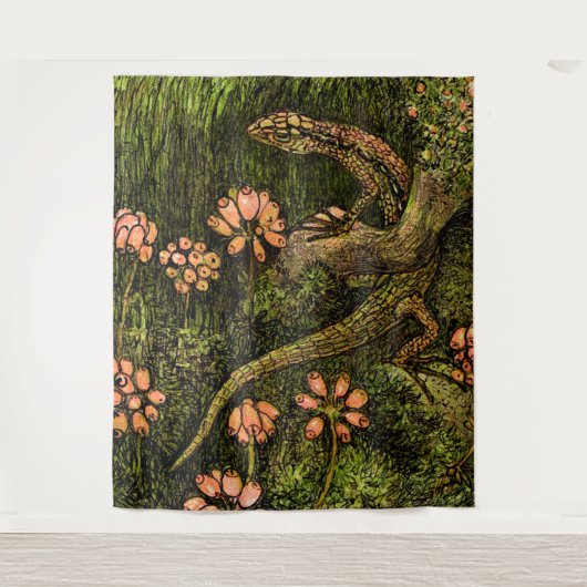 Nederlandse Art Nouveau Hagedis en Wildflowers Wandkleed (Voorkant)