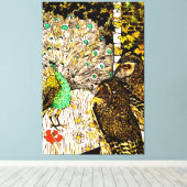 Nederlandse Art Nouveau Pauw en uilen Canvas Afdruk (Insitu (Houten vloer))