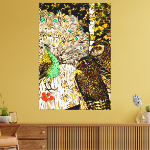 Nederlandse Art Nouveau Pauw en uilen Canvas Afdruk
