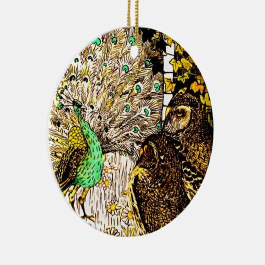 Nederlandse Art Nouveau Pauw en uilen Keramisch Ornament (Rechts)