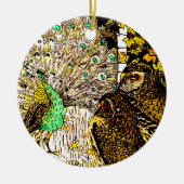 Nederlandse Art Nouveau Pauw en uilen Keramisch Ornament (Voorkant)