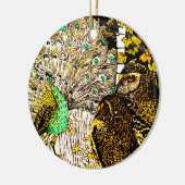 Nederlandse Art Nouveau Pauw en uilen Keramisch Ornament (Links)