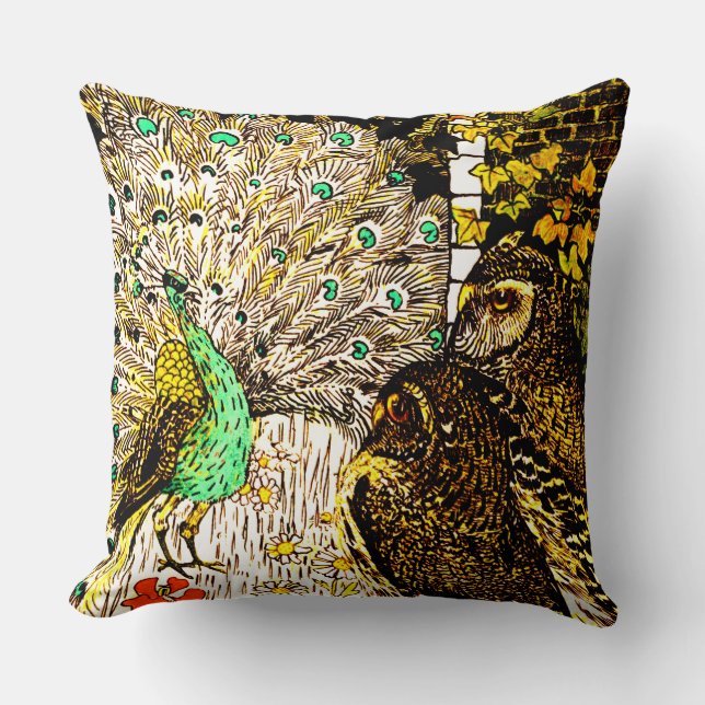 Nederlandse Art Nouveau Pauw en uilen Kussen (Voorkant)