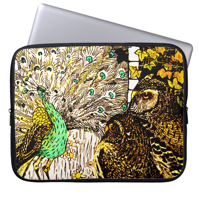 Nederlandse Art Nouveau Pauw en uilen Laptop Sleeve (Voorkant)