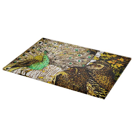 Nederlandse Art Nouveau Pauw en uilen Snijplank (Hoek)