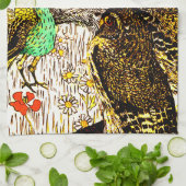 Nederlandse Art Nouveau Pauw en uilen Theedoek (Gevouwen)