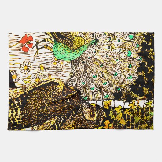 Nederlandse Art Nouveau Pauw en uilen Theedoek (Horizontaal)