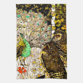 Nederlandse Art Nouveau Pauw en uilen Theedoek (Verticaal)