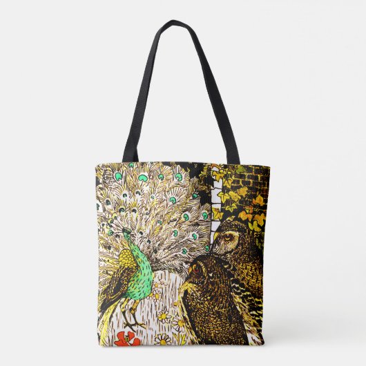 Nederlandse Art Nouveau Pauw en uilen Tote Bag (Achterkant)