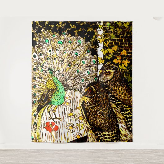 Nederlandse Art Nouveau Pauw en uilen Wandkleed (Voorkant)