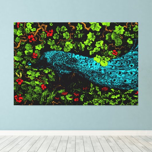 Nederlandse Art Nouveau Pauw en Vlinder Canvas Afdruk (Insitu (Houten vloer))