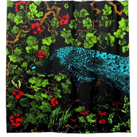 Nederlandse Art Nouveau Pauw en Vlinder Douchegordijn (Voorkant)