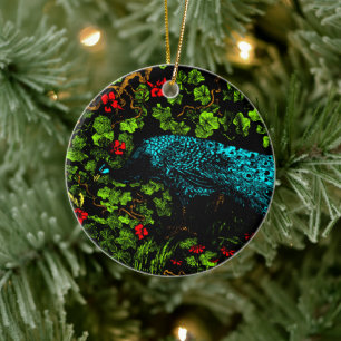 Nederlandse Art Nouveau Pauw en Vlinder Keramisch Ornament