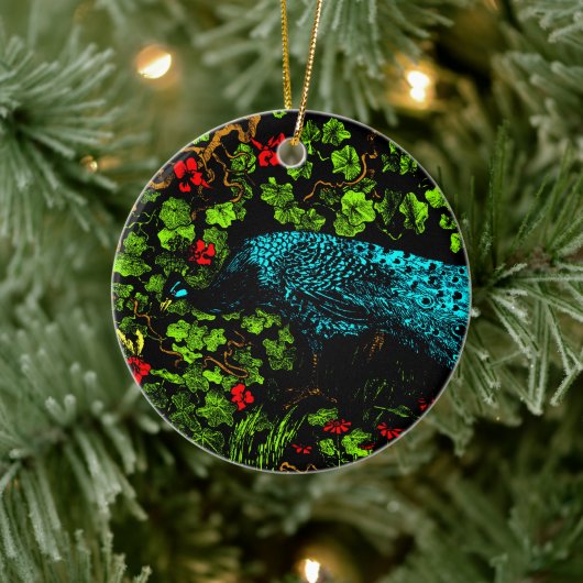 Nederlandse Art Nouveau Pauw en Vlinder Keramisch Ornament (Boom)