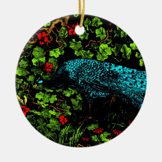 Nederlandse Art Nouveau Pauw en Vlinder Keramisch Ornament (Voorkant)